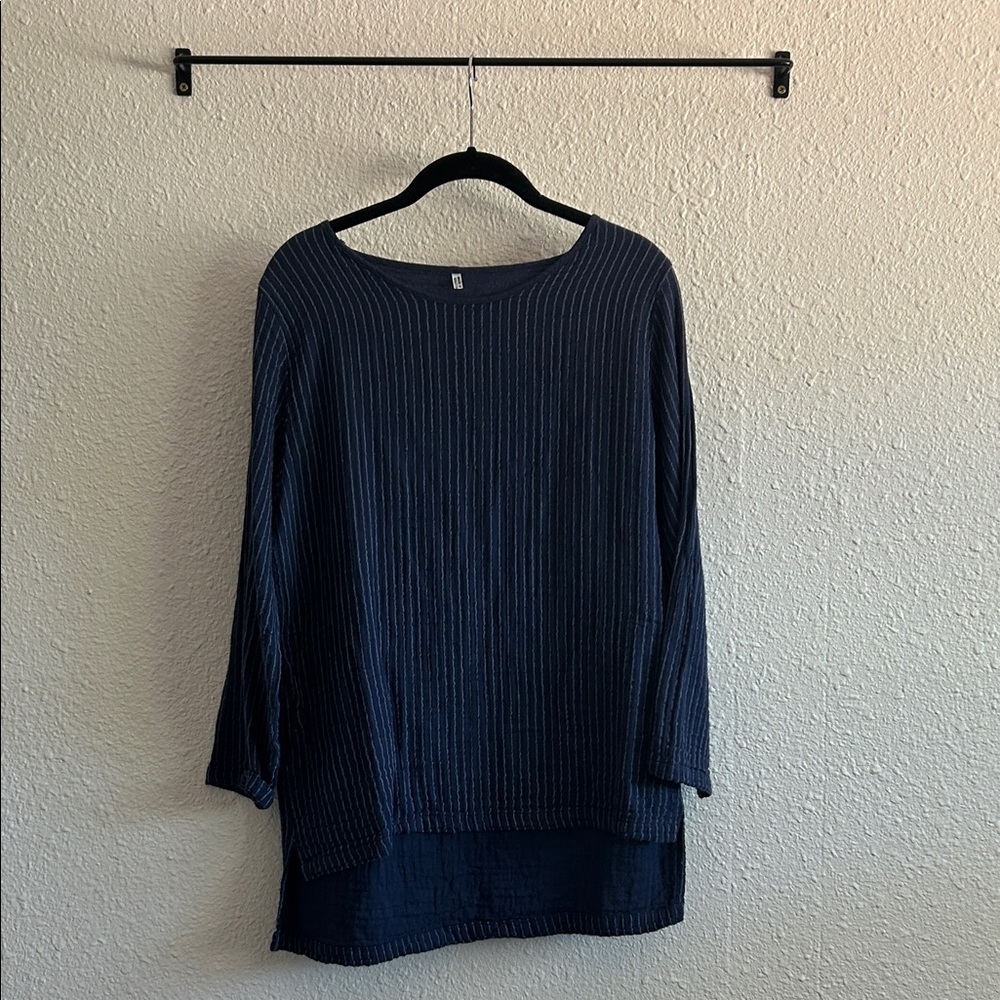 Navy Blue Ribbed Long Sleeve Top